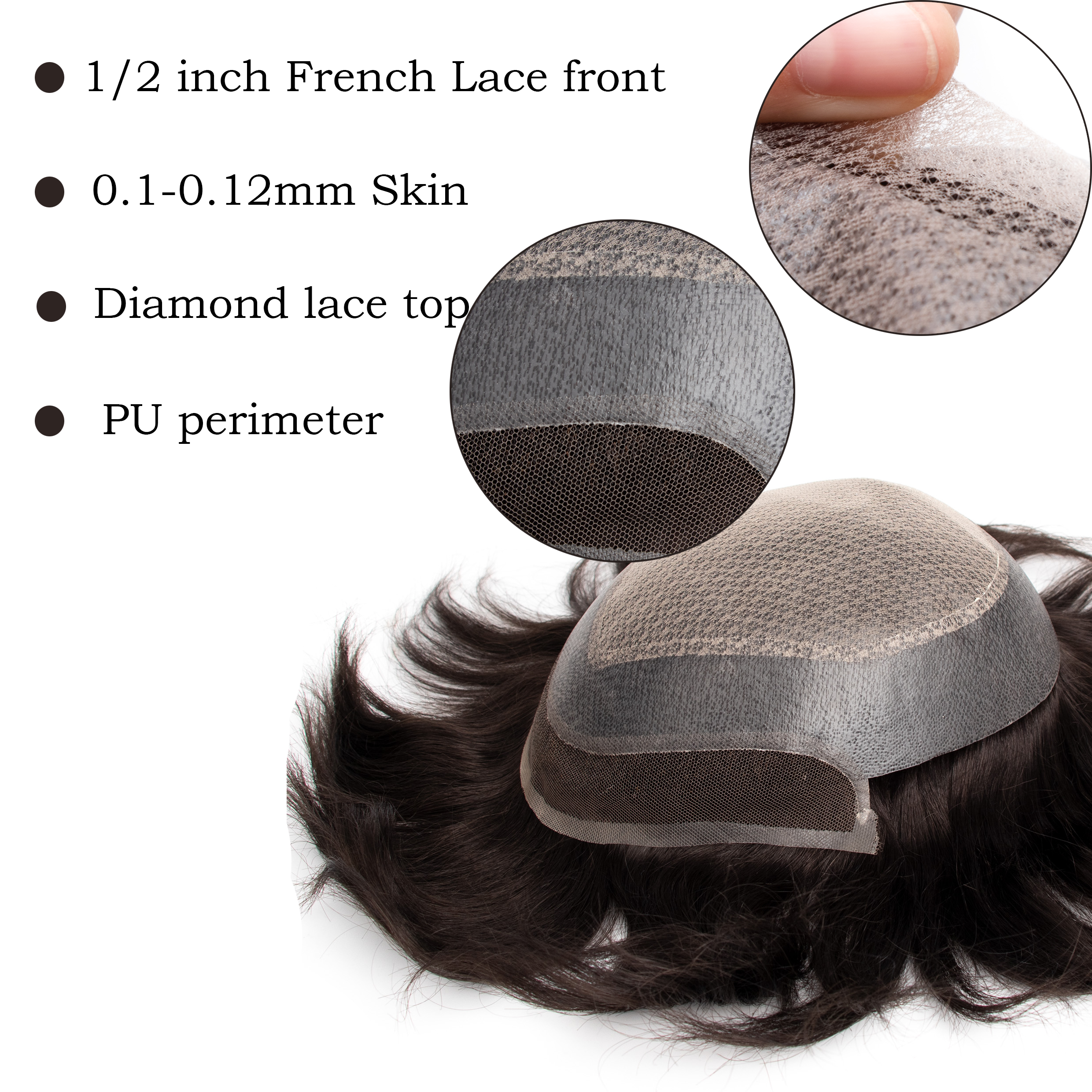 GEXWIGS Men's Hairpiece Injection Skin Lace Center French Lace Front Diamond net | I-Lace.