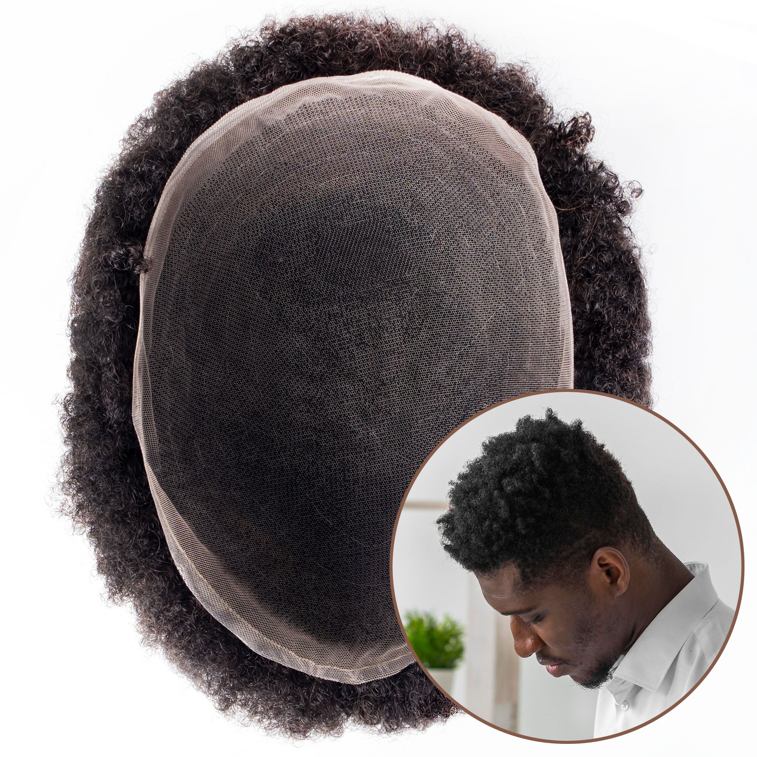 GEXWIGS African American Afro Herren Haarsystem Vollspitze 