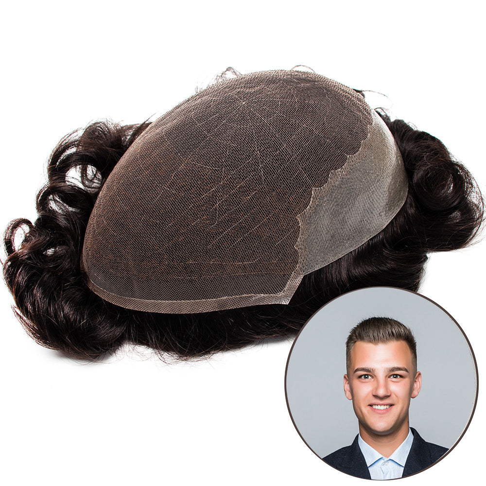 GEXWIGS Q6 Mens Toupee French Lace Base with Thin Skin Hairpieces | Q6