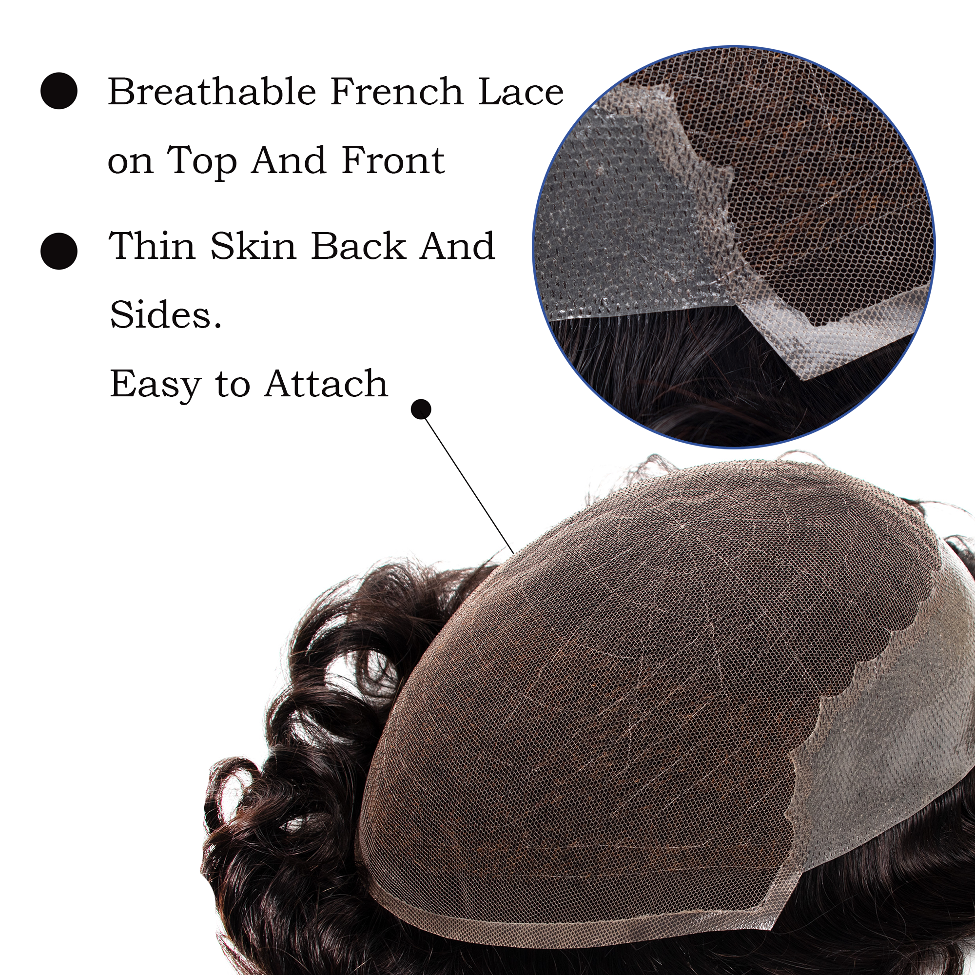 GEXWIGS Q6 Mens Toupee French Lace Base with Thin Skin Hairpieces | Q6.