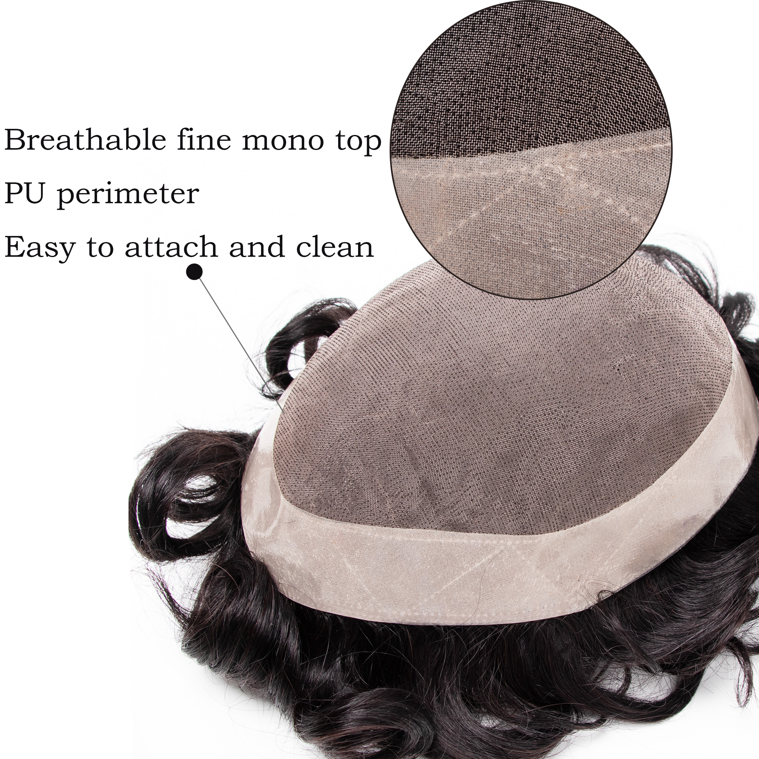 GEXWIGS Fine Mono With PU Toupee Human Hair Replacement Hair Piece | FINEMONO.